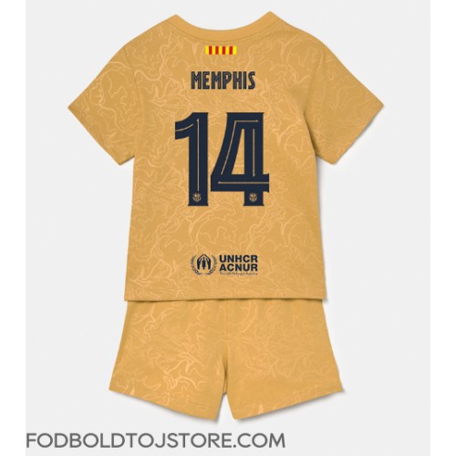 Barcelona Memphis Depay #14 Udebanesæt Børn 2022-23 Kortærmet (+ Korte bukser)